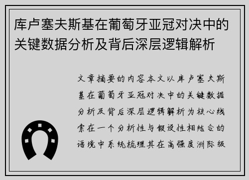 库卢塞夫斯基在葡萄牙亚冠对决中的关键数据分析及背后深层逻辑解析